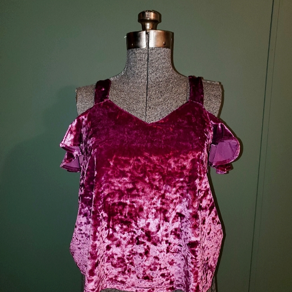 Pink Velvet Ruffle Sleeves Straped Shirt